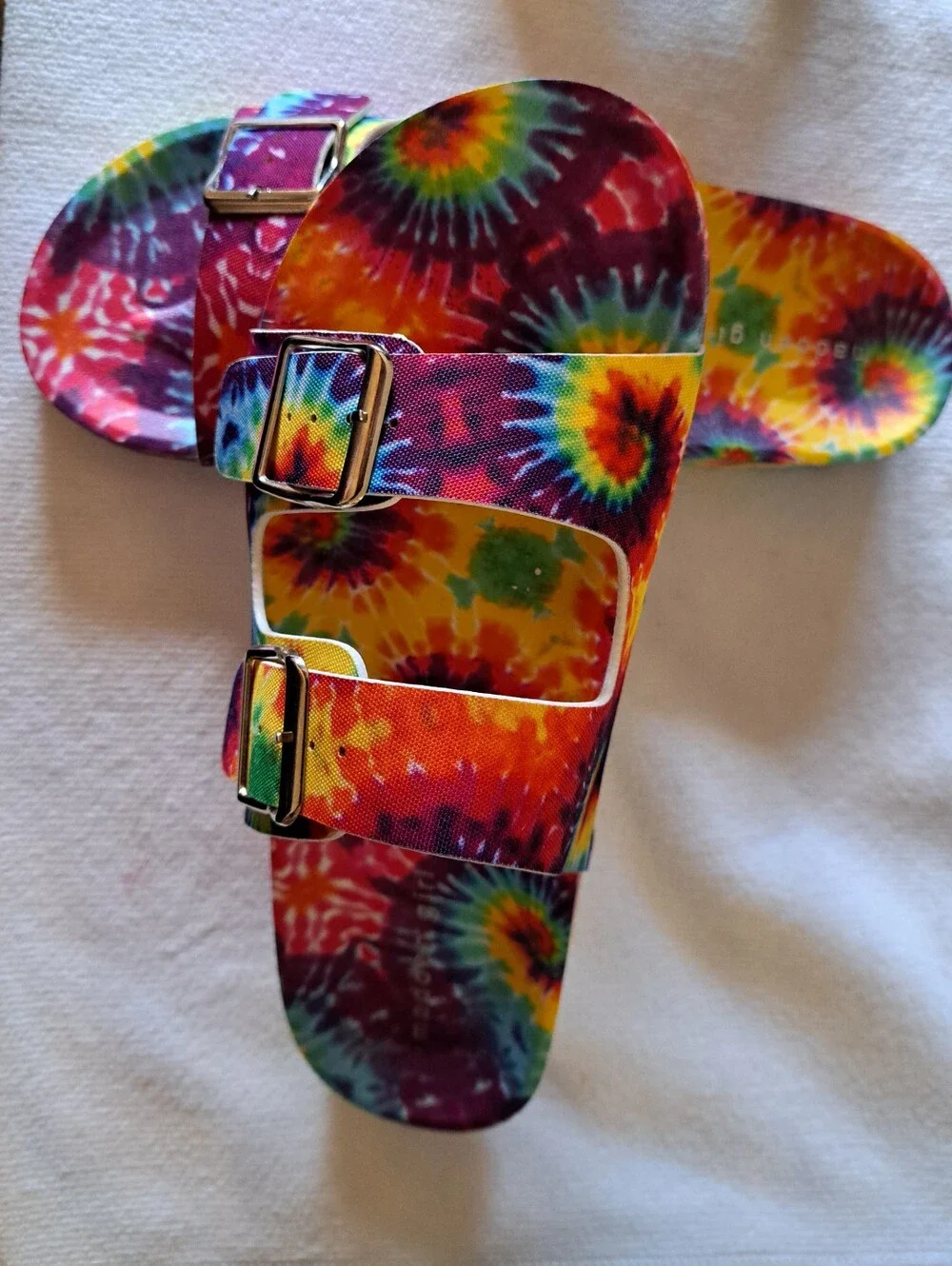 MADDEN GIRL Rainbow SANDLES tie-dye SIZE 10 dual buckle BRAND NEW no box SLIDES